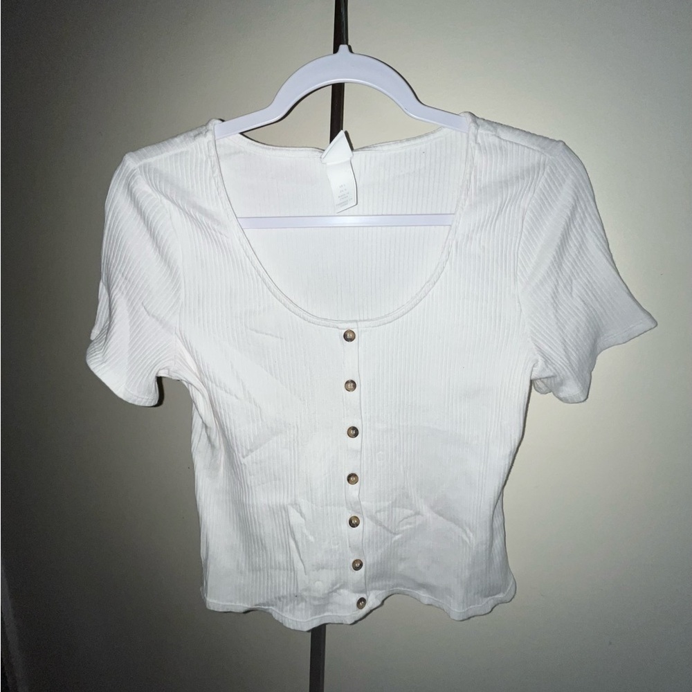H&M White Fitted Cropped Shirt